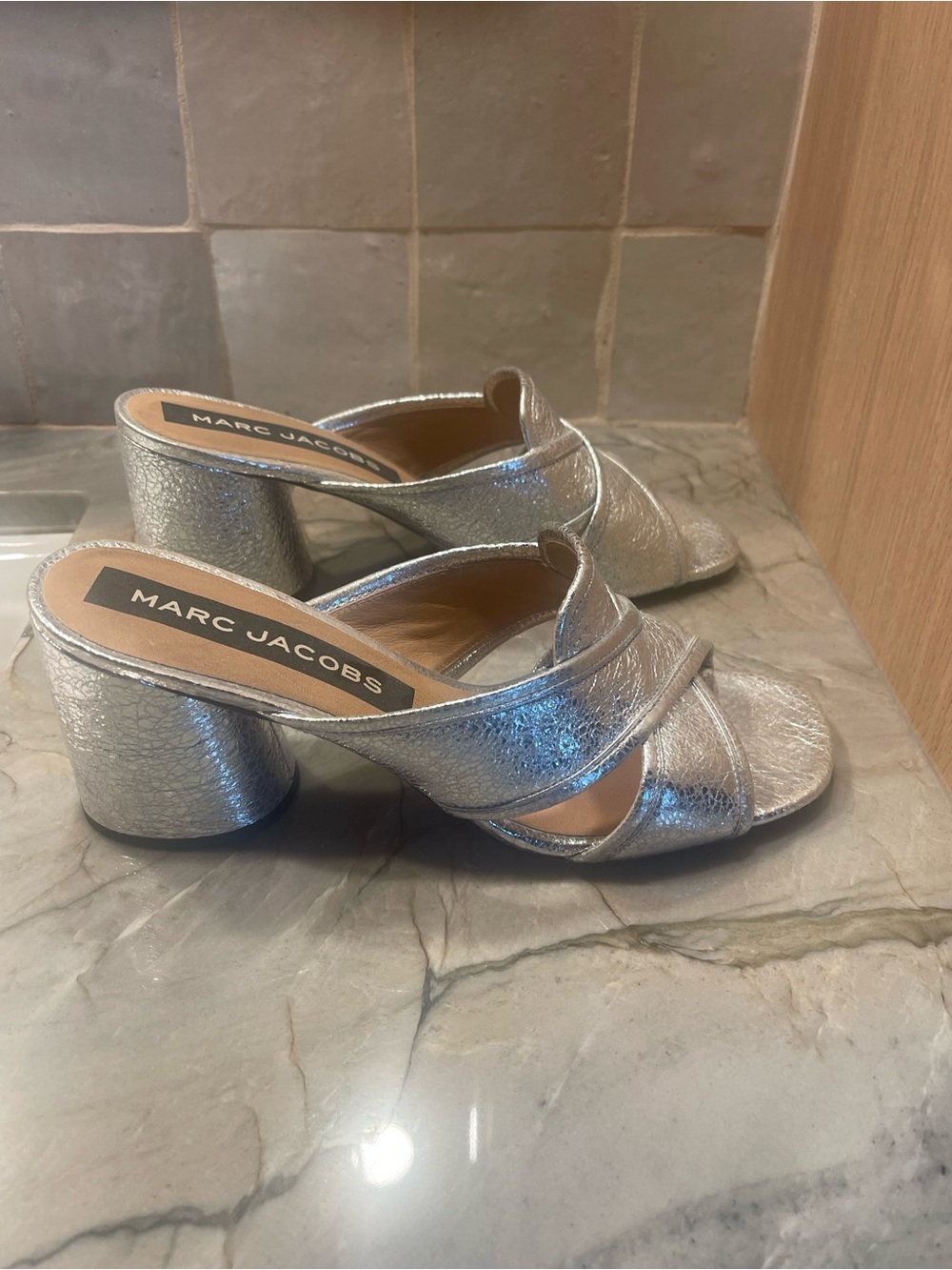 Marc Jacobs Silver Metallic Leather Open-Toe Mule